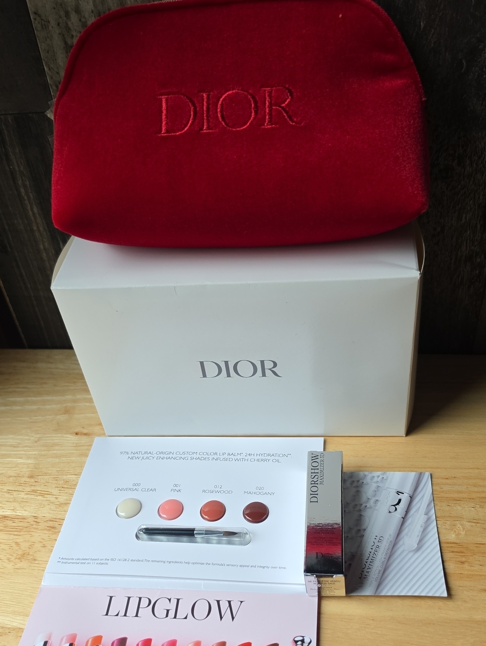 Dior Red Velvet Embroidered Cosmetic Pouch